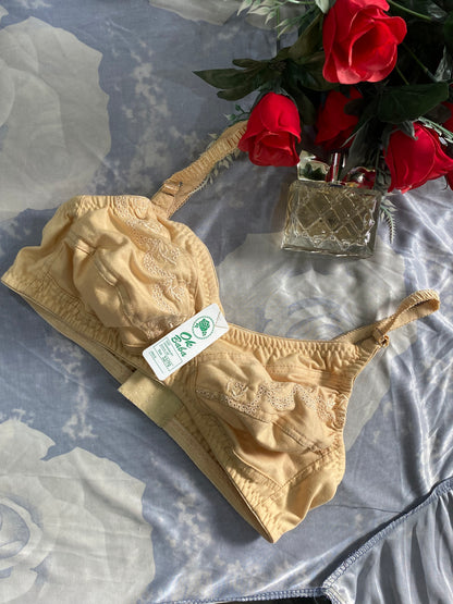 Daily Basic Chikan Embroidery Floral Bra - Soft Cotton & Non-Padded