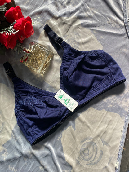 Daily Basic Chikan Embroidery Floral Bra - Soft Cotton & Non-Padded